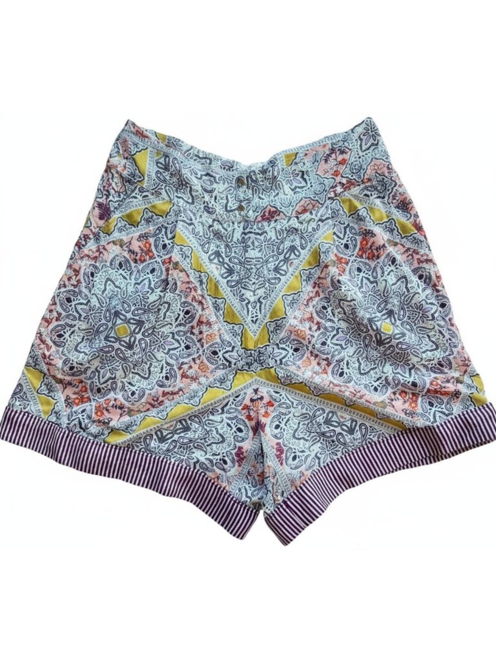 Ollari New York High-Waisted Flowy Boho Paisley Shorts Size M